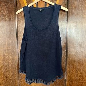 J. Crew Navy Linen Sleeveless Top with Tassels, size XXL